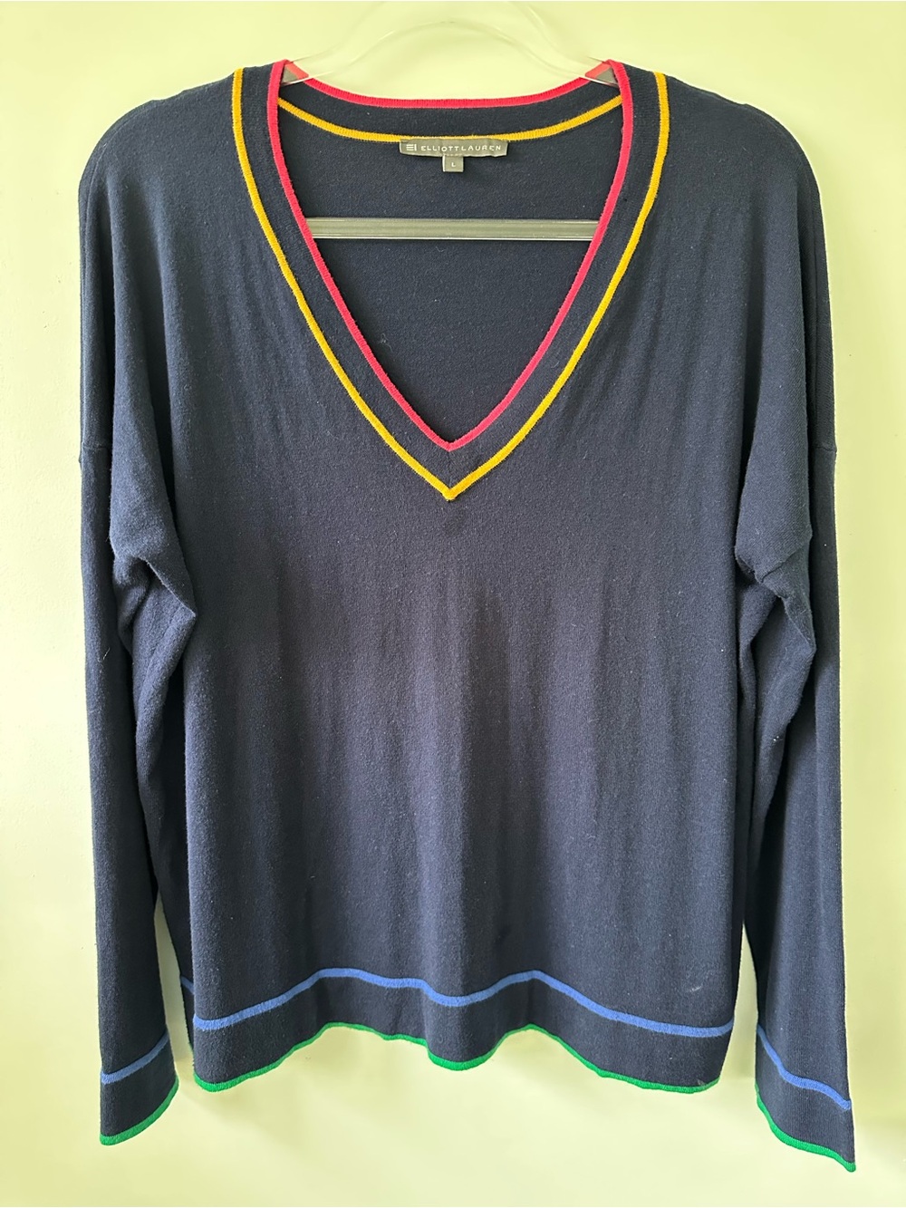 Elliott Lauren Navy Cotton V-neck Sweater L